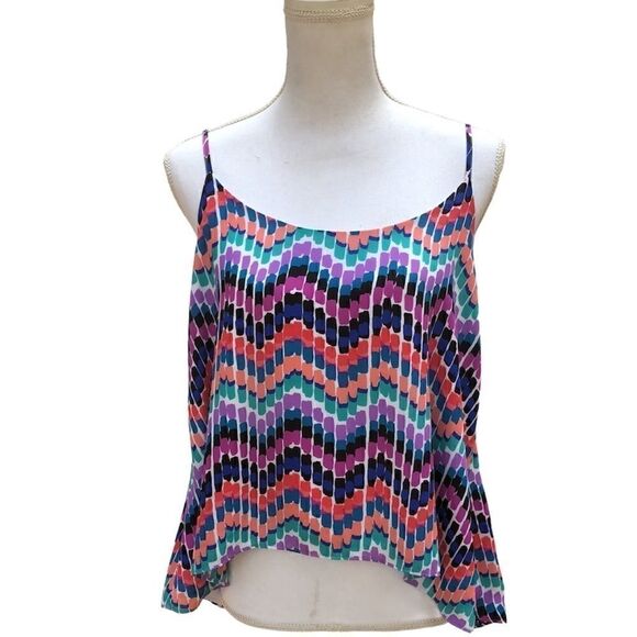 AQUA CHEVRON ZIGZAG MULTICOLOR TANK TOP CAMI SZ L - Picture 1 of 8